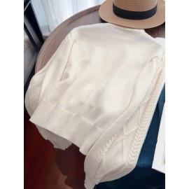 Women'S Elegant Beige Cardigan with Blue Floral Embroidery - Long Sleeve, Button-Up, Crew Neck, Lightweight & Breathable for Spring/Summer/Fall, Casual Wear, Spring Outerwear, Floral Embroidery Design, Soft Texture Fabric