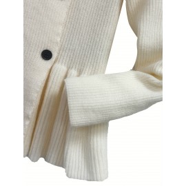 Women'S Elegant High Neck Long Sleeve Sweater - Winter Coat-like Top with Button Front, Stretchy Fabric, Long Sleeve Pullover for Fall/Winter, Everyday & Formal Outfits - Women'S Sweater, Sweater, Fall Fashion, Office Wear, Stylish Knitwear