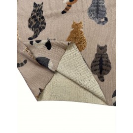 Women'S All-Over Cat Back Print Sweater - Soft & Brown Tabby Cat Design, Round Neck Long Sleeve Casual Sweater, Lightweight Everyday & Formal Outfits