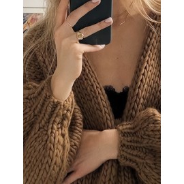 Women's Elegant Sweater Coat - Longline Tunic Jacket with Collar & Tunic Length, Soft Warm Winter Blouse for Fall Winter Layering, Solid Brown (Multi-Color Options Available) - Hand Wash or Dry Clean, H-Line Silhouette, Smooth Texture, Structured Fit, No Buttons, No Belt, All-Season Wear, Chic & Comfortable for Daily & Formal Use, Suitable for Layering or Standalone Use, Sweater Jacket for Women, Cropped Sweater, Winter Cardigans, Coats for Women, Oversized Sweater,