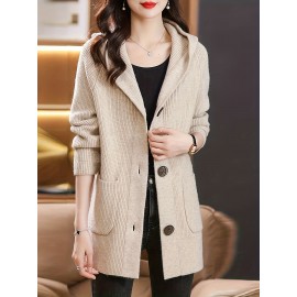 Women's Beige Cardigan Sweater - Longline Open Front Coat-like Jacket, Soft Chic Sweater for Fall/Winter, Elegant Everyday & Formal Outfits, Fall Winter Wear, Soft Texture