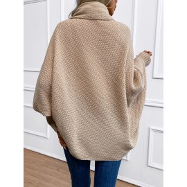 Versatile Solid Color Open Front Batwing Sleeve Cardigan for Spring & Fall, Women's Clothing
