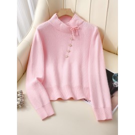 Women's Thick & Soft Sweater with Bow Buttons - Winter Warm Round Neck Long Sleeve Cozy Sweater, Beige & White Cable- Design, All-Season Casual Elegant Pullover for Fall and Winter Layering, Hand Wash or Dry Clean, Solid Color with Bow Detail, Medium Stretch, Relaxed Fit, Fleece Lining for Extra Warmth, Chic and Comfortable for Casual Attire, Cozy Sweaters For Women, Casual Long Sleeve Sweater, Oversized Knit Sweater, Colourfull Loose Sweater For Women,