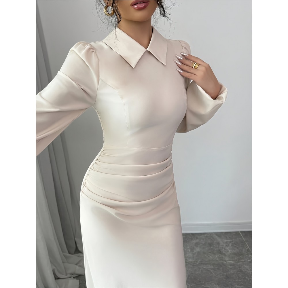 Elegant Minimalist White Long-Sleeve Floral Dress, Stylish Versatile Soft Women'S Skirt, Slim-Fit Comfortable Dress for Casual, Date, Party, Business Occasions #A6583