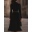 Women'S Elegant Vintage Black Velvet Maxi Dress with Deep V-Neck & Metallic Belt - Long Sleeve A-Line Floor-Length Formal Evening Gown for Fall/Winter, Sophisticated Party Wedding Attire, Winter Formal Wear, Sophisticated Style, Highquality Fabric
