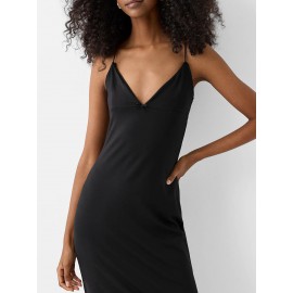 1pc Elegant Solid Color Slingback Evening Gown for Women - Off the Shoulder V-Neck Sleeveless Fitted Spaghetti Strap Long Dress - Woven Fabric for Spring/Summer/Fall