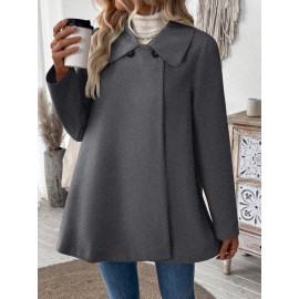 Plus Size, Women's Elegant Beige Coat - Long Sleeve Double Button Blazer, Structured Non-Stretch Jacket for Office, Formal Events & Everyday - Machine Washable Women's Outerwear, Casual Chic Apparel, Turndown Collar, Classic Tailoring