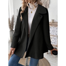 Plus Size, Women's Elegant Beige Coat - Long Sleeve Double Button Blazer, Structured Non-Stretch Jacket for Office, Formal Events & Everyday - Machine Washable Women's Outerwear, Casual Chic Apparel, Turndown Collar, Classic Tailoring