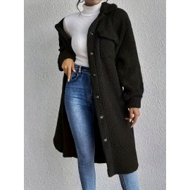 Plus Size, Women's Plus Size Oversized Faux-Fur Collar Lapel Coat - Elegant Winter Jacket with Lapel Collar & Pockets, Notch Lapel Button-Front Blazer, Machine Washable Large Coat for Fall/Winter, Casual & Formal Wear (Teddy Bear Style) - Warm