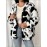 Plus-Size Women's Clothing | Cow Print Hooded Jacket | Black and White Printed Faux  Jacket with Pockets | Warm Autumn and Winter Jacket | Machine Washable | Elegant and Stylish Cow Print Jacket | Ideal for Casual Casual Attire