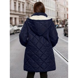 Plus Size, Plus Size Women's Heavy-Duty Winter Coat with Hood & Full-Zip Closure - Oversized Knee-Length Jacket, Elegant Cold-Weather Outerwear for Fall/Winter, Hand Washable (Black) - Warm Parka for Large Frame