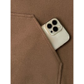 Plus Size, Women's Oversized Brown Jacket - Plus Size Casual Collar Coat with White Button Closure, Dropped Shoulder H-Line Silhouette & Chest Pocket - All-Season Outerwear for, Date, Everyday (Machine Washable) - Elegant Brown Blazer